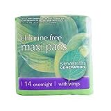 Seventh Generation Maxi Pads, Chlorine Free, Overnight with Wings, 14 Pads by ClubNatural