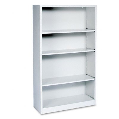 HON Metal Bookcase, 4 Shelves, 34-1/2 W by 12-5/8 D by 59 H, Light Gray