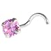 Sterling Silver 925 Pink CZ Solitiare Nose Ring