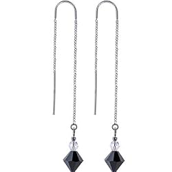 Handcrafted Silver Jet Bicone Austrian Crystal Threader Earrings MADE WITH SWAROVSKI ELEMENTS