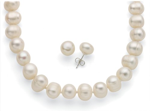 Freshwater Cultured Potato Pearl 9.0-10.0mm Necklace, 17, and 9.0-9.5mm Stud Earring Set