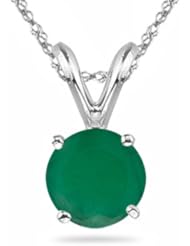 0.70 Cts of 6 mm A Round Natural Emerald Solitaire Pendant in 14K White Gold