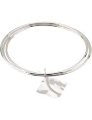 Sterling Silver Triple Bangle Bracelet with Wavy Square Charm