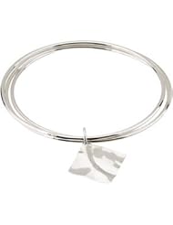 Clevereves Sterling Silver 08.00 Inch Triple Bangle Bracelet With A Wavy Diamond Shaped Dangle