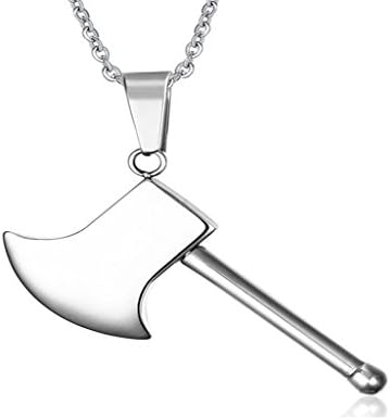 Mens Gothic Axe Stainless Steel Pendant Necklace, Black Silver, 24 inch Chain