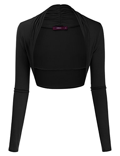 Doublju Womens Long Sleeve Ruched Bolero Shrug Open Cardigan