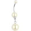 Cream Faux Pearl Drop Belly Ring