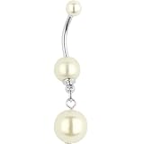 Cream Faux Pearl Drop Belly Ring