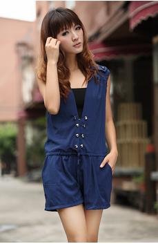 (フルールドリス)Fluer de lis ショートサロペット ジャンプスーツ サロペット コンビネゾン オールインワン カジュアル エレガント アパレル レディース ファッション 服 2205 (ネイビー)