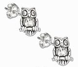 Sterling Silver Earrings Posts Studs Tiny Owl Bird