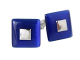 Riveting Blue Square Catseye Silver Cufflinks with Presentation Box