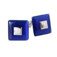 Riveting Blue Square Catseye Silver Cufflinks with Presentation Box
