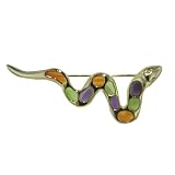 Gold Plated Multicolor Snake Animal Pin Brooch