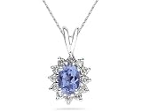 7X5mm Oval Shaped Tanzanite and Diamond Flower Pendant in 14k White Gold