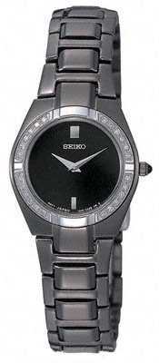 Seiko Ladies' 24 Diamond Watch - Black Plated with Silver-Tone - Black Dial