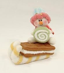 4" Glittery Yellow Plush Candy Snowman On Sled Christmas Ornament #16313
