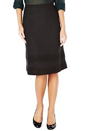 Linen Blend Knee Length Lace Trim Skirt