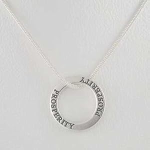 Double Sided Round PROSPERITY Affirmation Band Pendant in Sterling Silver on 16" Snake Chain, #9865