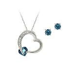 Sterling Silver London Blue Topaz & Diamond Accent Floating Heart Pendant and Earrings Set