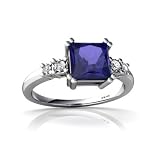 14K White Gold Square Created Sapphire Art Deco Ring Size 4.5