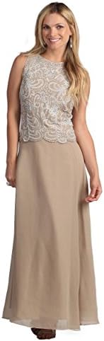 J Laxmi Women's Beaded Mock 2-piece Dress 12 Champagne