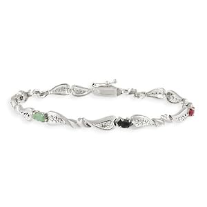 Buy Sterling Silver Genuine Ruby Sapphire Emerald and Diamond Accent Heart Link Bracelet by SilverSpeck.com