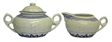 Oriental blue and white rice pattern sugar and creamer set - porcelain