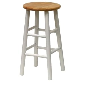 Winsome Wood 24-Inch Beveled Seat Barstool with Natural and White Finish, Set of 2 