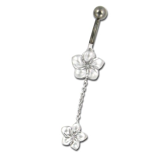 Sterling Silver Hawaiian Dangling Flower Navel Belly Ring