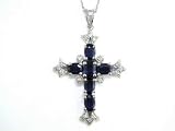 14K 3.40 CTW Victorian Sapphire & Diamond Religious Cross