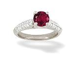  : 14K White Gold Round Created Ruby and Diamond Engagement Ring