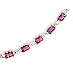 14K Yellow Gold Genuine Emerald-cut Pink Tourmaline and Diamond Bracelet by Pink-Tourmaline Bracelets