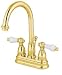 Elements of Design EB3612PL Restoration Deck Mount Bathroom Faucet with Brass Pop-Up, Polished Brass
