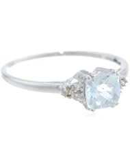 10k Gold, March Birthstone, Aquamarine and Diamond Ring