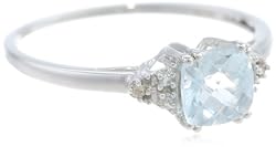 10k Gold, March Birthstone, Aquamarine and Diamond Ring