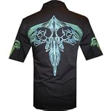 Gemini Skulls, embroidered Biker work shirt, Dragonfly by 