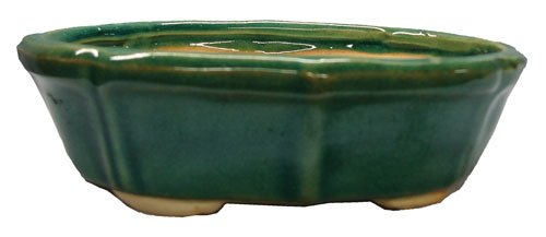 Oval chinese bonsai planter / pot - ceramic, jade green glaze