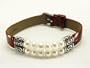 Red Leather Bracelet with two rows of Pearls