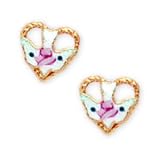 14K Gold Filled Cloisonne Heart Pierced Earrings