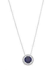Sterling Silver 2 Cttw Round Synthetic Sapphire Cz Halo Style Pendant Necklace