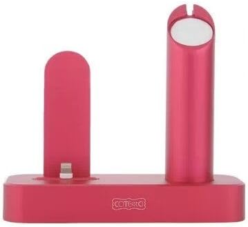 2 in 1 Aluminum Metal Displaying Holder Stand Desktop Docking Station for Apple Watch for iPhone 6 / Plus/ 5s Charging Cradle (Pink)