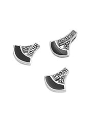 Sterling Silver Onyx Anchor Vintage Style Marcasite Earring Pendant Set