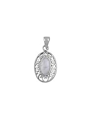Sterling Silver Mother of Pearl Vintage Pendant Gift Charm Pure 925 New 21mm with 2mm Rope Chain