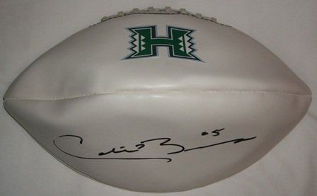 Colt Brennan Autographed Hawaii Warriors Logo Football W/PROOF, Picture of Colt Signing For Us