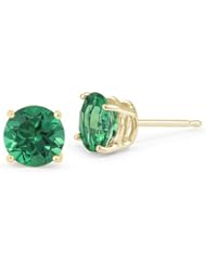 4mm, 0.76 Carats Emerald Stud Earrings, 14K Yellow Gold