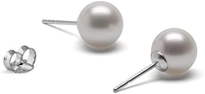 Savannah Pearls AAA 8.0-8.5mm Genuine White Cultured Freshwater Pearl Stud Earrings (14K White Gold)