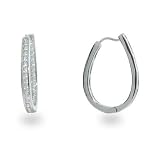 Eve's Addiction Sterling Silver Oval Hoops with Channel Set Cubic Zirconias