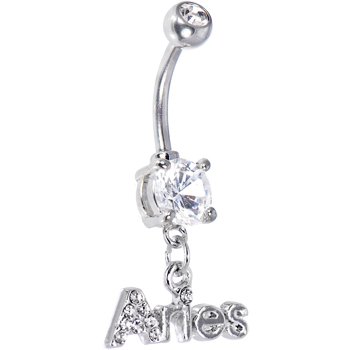 Crystalline Gem ARIES Dangle Belly Ring