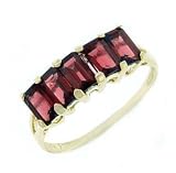 Five Stone Genuine Emerald-Cut Garnet and 10k Solid Yellow Gold Ring Size 7