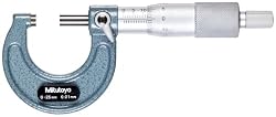 Mitutoyo 103-137 Outside Micrometer, Baked-enamel Finish, Ratchet Stop, 0-25mm Range, 0.01mm Graduation, +/-0.002mm Accuracy